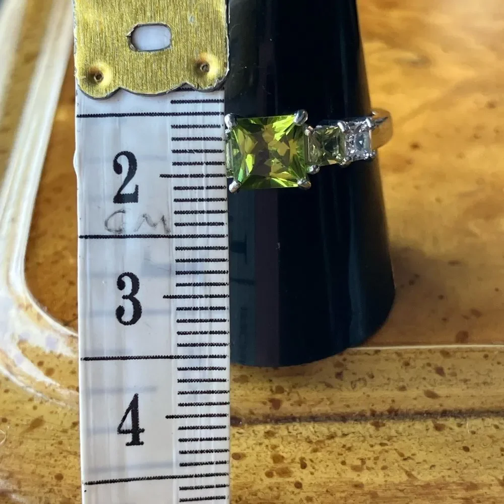 Natural Peridot Sterling Silver Ring Size 10